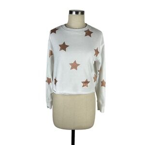 SPIRITUAL GANGSTER White Copper Star Pattern Cropped Pullover Sweatshirt XS Yoga